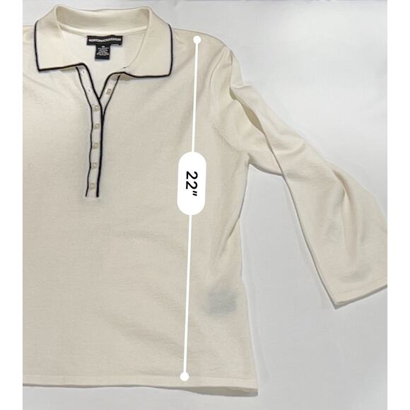 Vintage Norton McNaughton Henley Sweater Women's Med Cream Blue Trim Collar - Picture 7 of 7